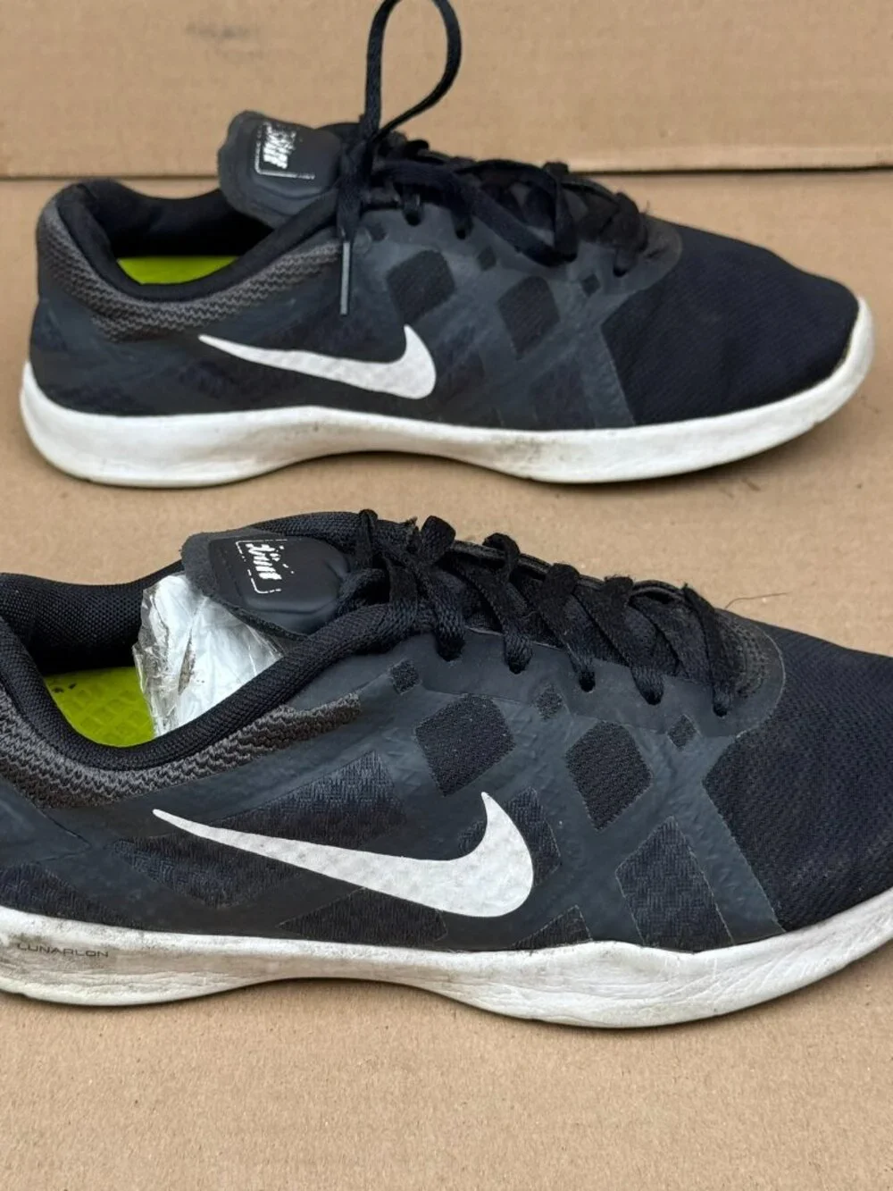 Men's Nike Lunarlon Running Shoes Black White Size 6 DAMAGE